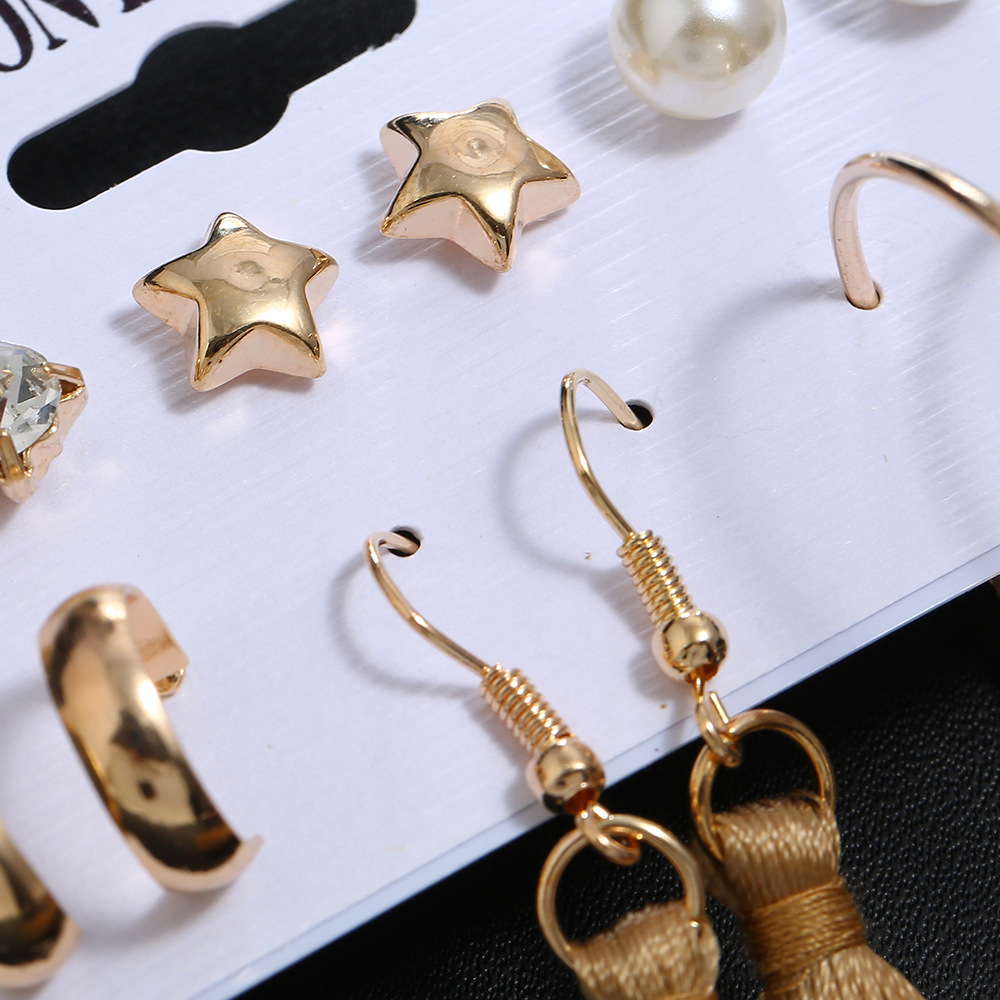 Fashion Circle Leopard Tassel Pearl Five-pointed Star Six-piece Set Hot Sale Earrings display picture 4