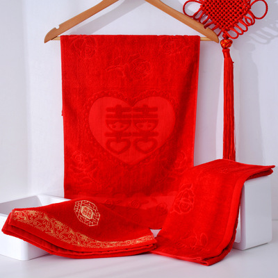 婚庆毛巾批发竹纤维提花窗花喜玫瑰花毛巾结婚回礼柔软吸水毛巾|ms
