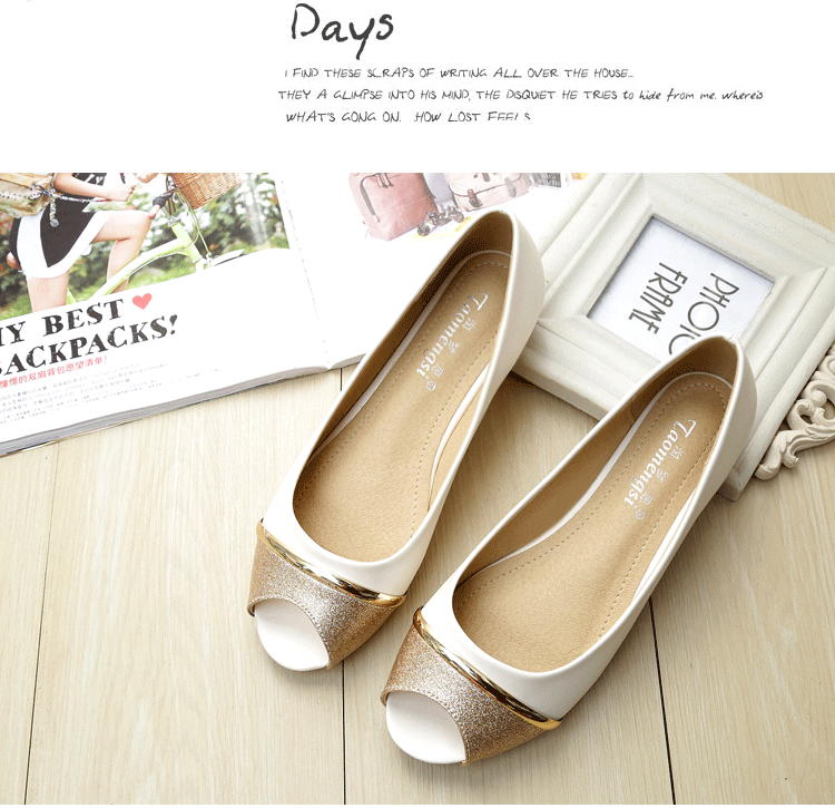Giày bệt nữ mũi cá peep-toe đế chống trơn, kiểu Hàn, gót thấp 1–3 cm — Màu trắng, Màu đen, Vàng địa phương chi tiết 20