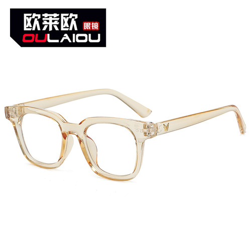 Olayo  New Transparent Pink Retro Beige Anti-blue Light Eyeglass Frame for Men and Women Non-prescription