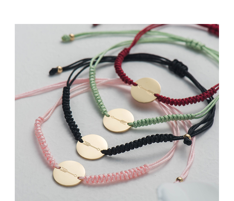 Simple Woven Stainless Steel Pullable Gold Disc Arrow Rope Bracelet