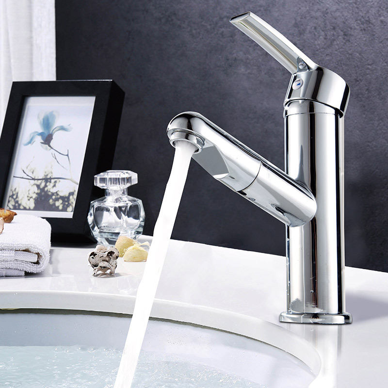 卫生间抽拉水龙头面盆脸盆冷热水可伸缩旋转浴室柜抽拉式龙头