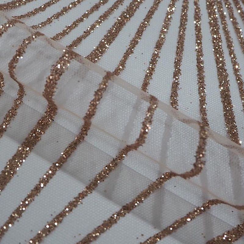 Fabricantes de suministro de posicionamiento oro y plata polvo de sequilla tela de moda vestido de boda tela de mujer