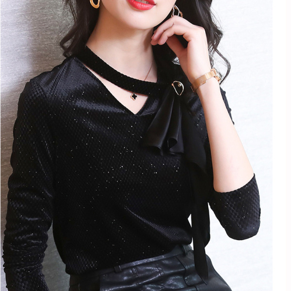 Golden Velvet Bottom Shirt New V-Collar Fashion T-shirt 