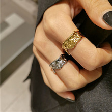 欧美小众设计师黄铜电镀18K金熔岩开口戒指指环女时尚气质 可调节