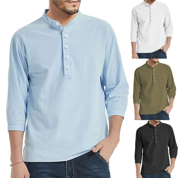 Solid seven sleeve men’s shirt trend men’s stand up collar Henry shirt