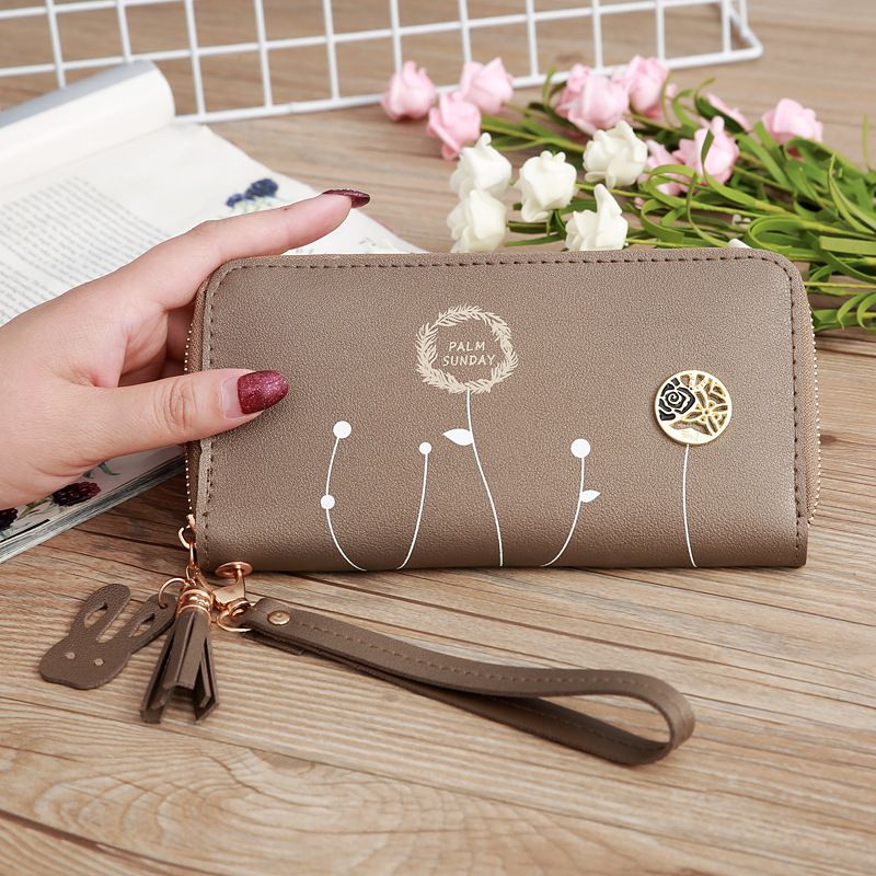 93g Weight Polyester Lining Material Zipper Closure Type Business Occasion Pu Leather Material Solid Color Pattern Women'S Gender Square Shape Dark Grey, Grey, Rose Red, Pink, Green, Blue, Yellow, Black Color Korean Printing Medium Long Single Pull Wallet Wholesale 11