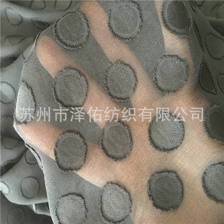 大圆点剪花提花雪纺布大圆点提花烂花布剪花绡