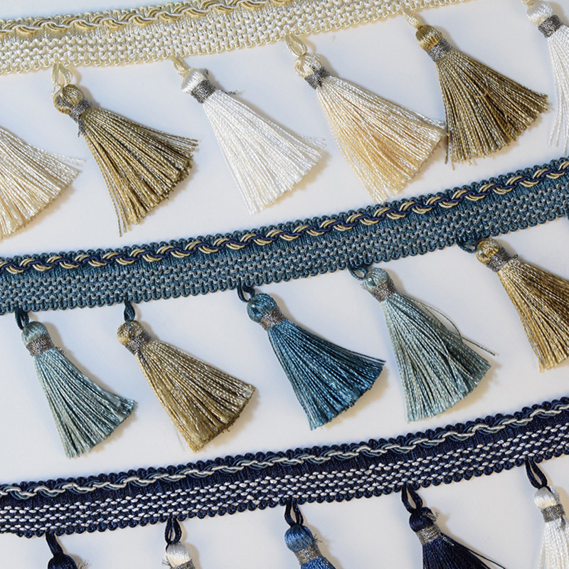 涤纶丝三色流苏花边窗帘辅料多色吊穗装饰现货批发手工编织