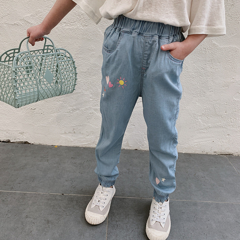 中大童9611自营款 爱心五星 天丝棉防蚊裤 女童夏天牛仔裤 批发|ms