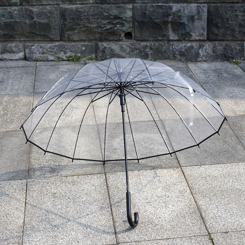 Paraguas transparente paraguas 16-Bone mango recto paraguas impreso LOGO paraguas completo automático paraguas