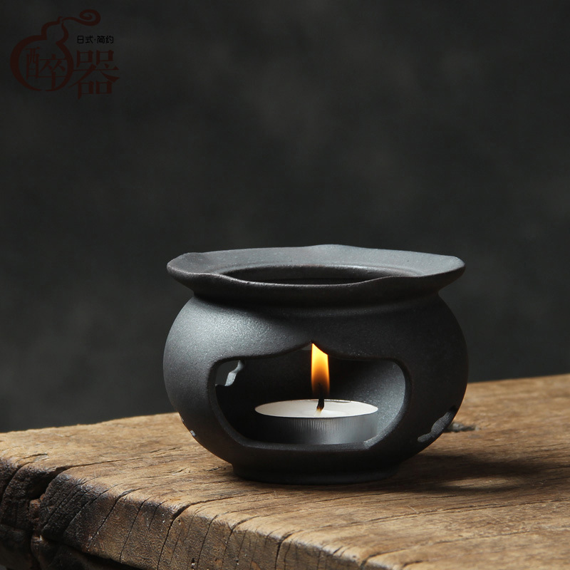 蜡烛温茶炉明火煮茶器粗陶瓷干烧台陶瓷温酒花茶炉酒精灯保温烧茶|ru