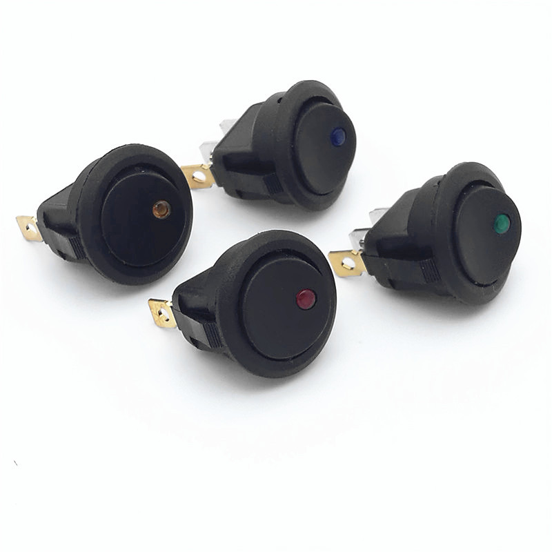 船型开关20A12VDC三脚二档24V猫眼圆形翘板开关红色蓝色20A12VDC