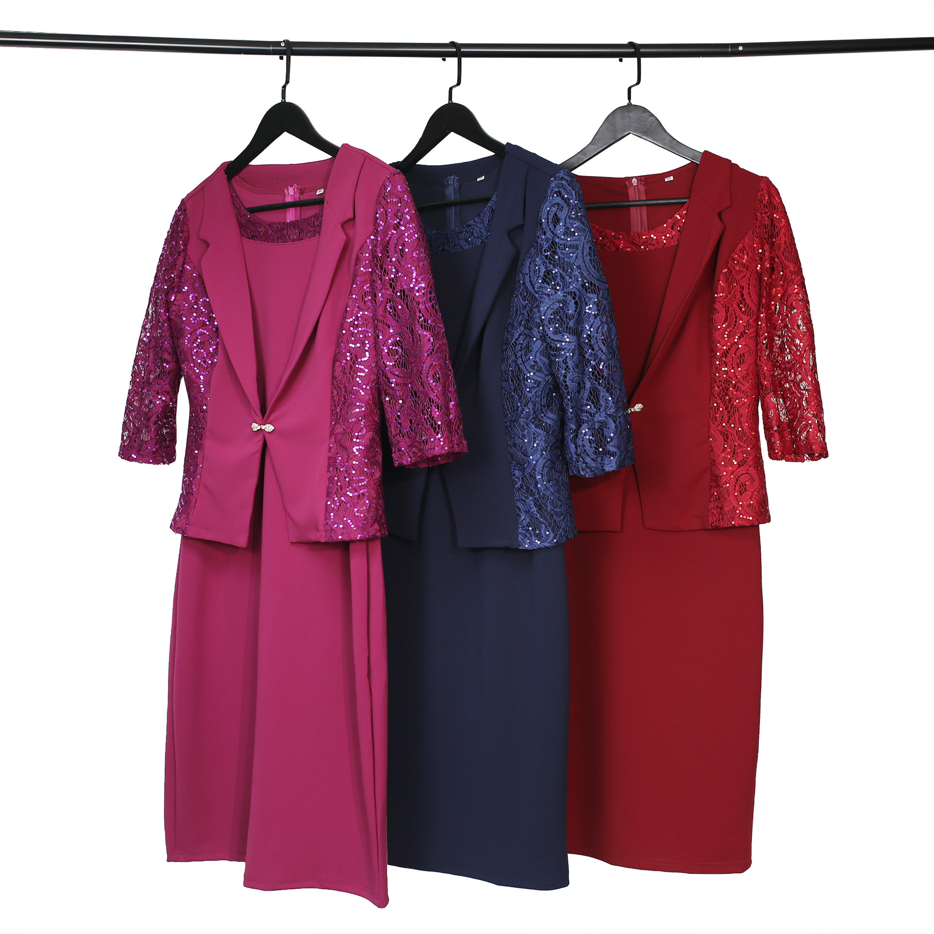 Cross-border sourcing African large-size women's suit collar bead lace stitching heavy-duty coat dress two-piece suit