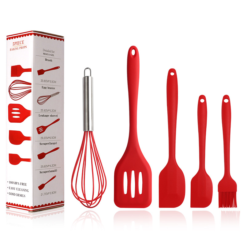 Manufacturer supplies silicone spatula 5-piece kitchenware baking tool set pots and spatulas cooking spoon and spatula set