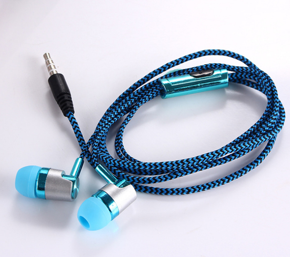 手机耳机批发跨境外贸拼多多布线重低音炮耳机入耳式编织绳线耳机