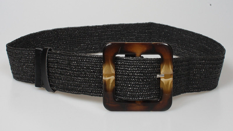 90g Weight Women'S Gender Khaki, Apricot, Black Color Fashion Square Buckle Elastic Woven Elastic Belt 2