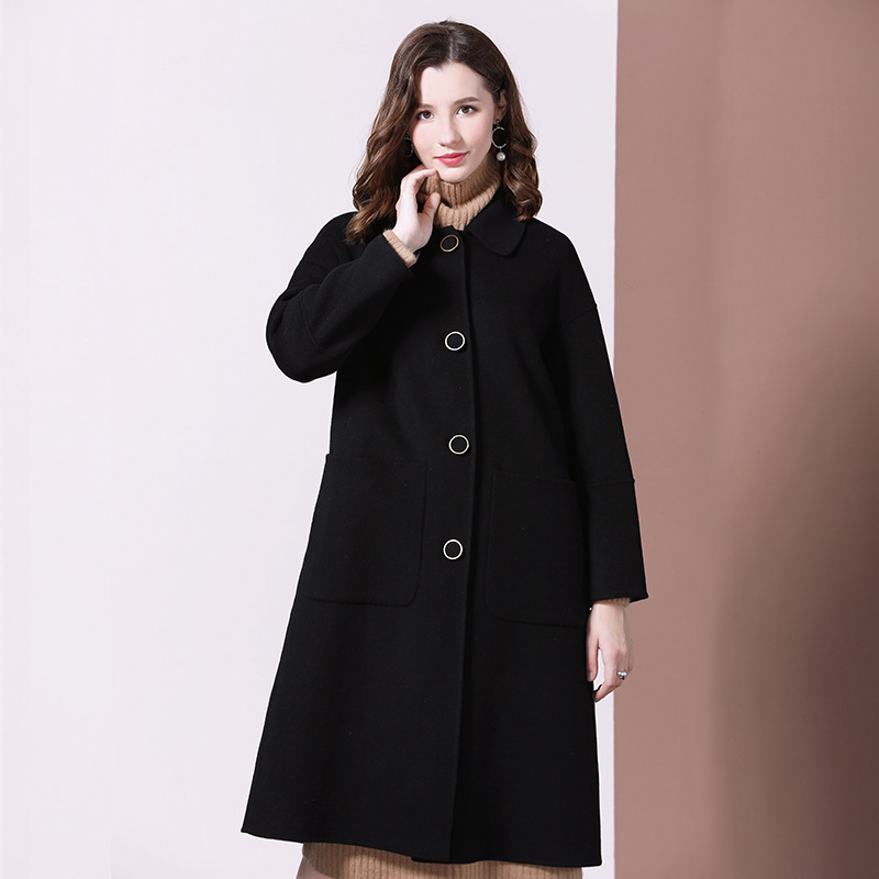 Hepburn wind system 2019 winter new pattern Mid length version personality After the split Button decorate Two-sided woolen coat coat