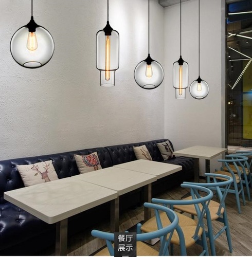 Goldfish bowl glass chandelier single head creative simple bar table restaurant lamp cafe LED lamp Nordic chandelier