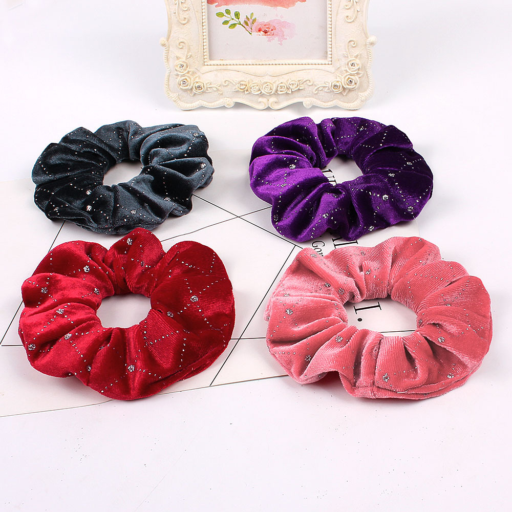 New Fashion Gold Velvet Hot Drill Velvet Point Drill Cheap Scrunchies Wholesale display picture 19