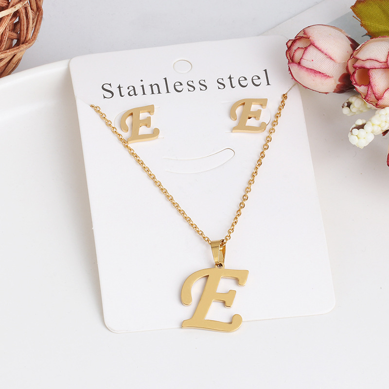 New Simple Letter Necklace Earrings Set Of 26 Letters Simple Creative Jewelry Stainless Steel display picture 25