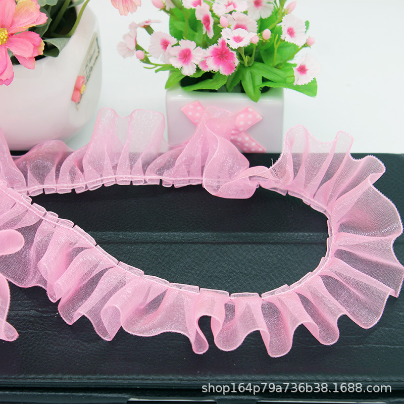 厂家批发4cm雪纱花边褶皱DIY手工拉提约鲜玉米汁瑶族刺