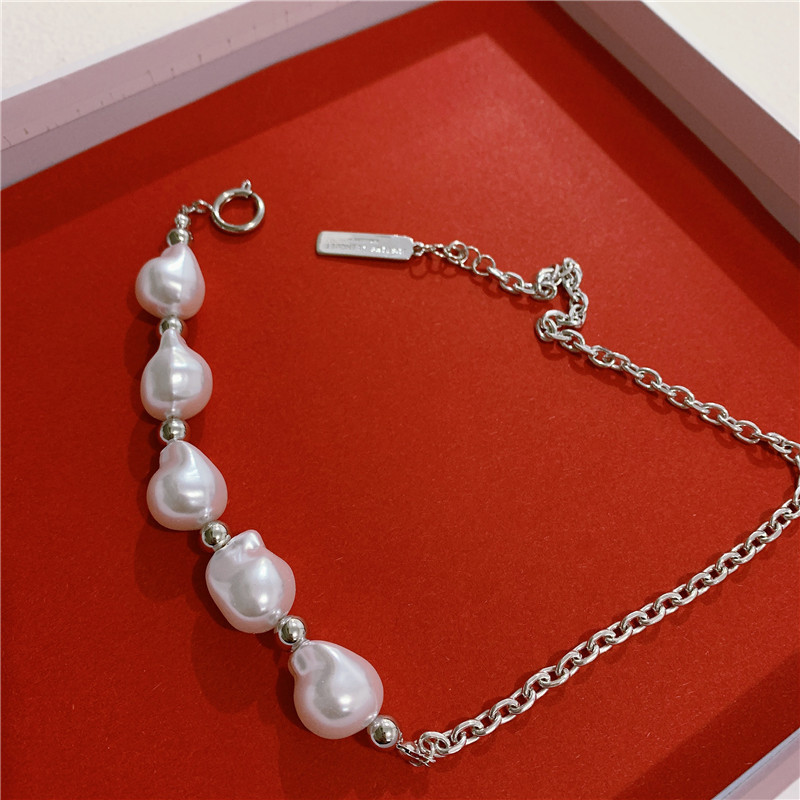 Europäisches Und Amerikanisches Kaltes Design, Speziell Geformte Barock Perlenkette, Spleißkette, Ins Netz, Rote Gezeiten Halskette display picture 3