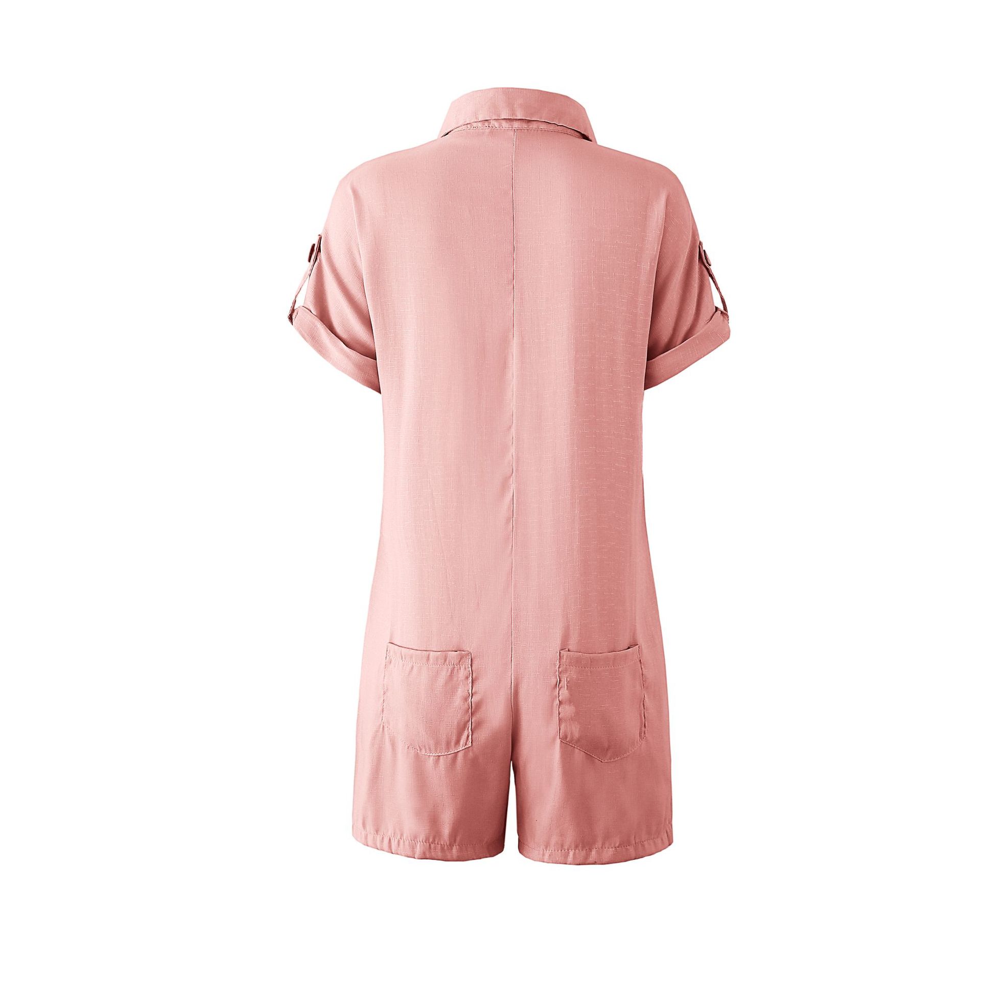 Polyester Fabric Type Women's Daily Casual Solid Color Shorts Button Jumpsuits