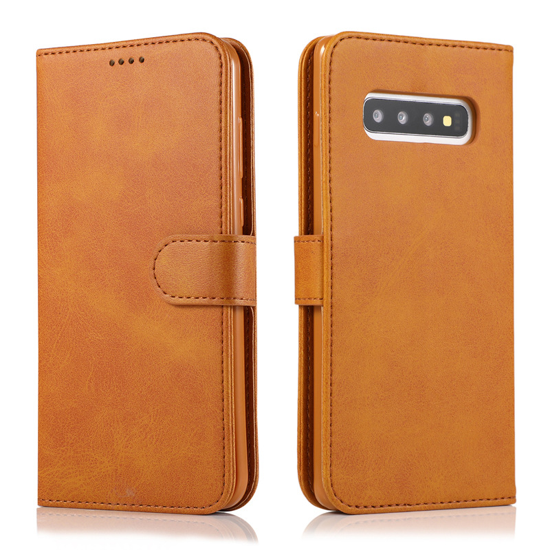 适用三星S10新复古小牛纹多功能支架保护套S10 Plus插卡手机皮套