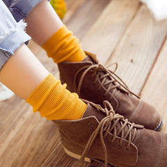 2021 Candy Solid Color Stacking Socks Double Needled Socks for Girls Pure Cotton Korean Daily Style Academy Wind Middle Socks Direct Manufacturer Sale