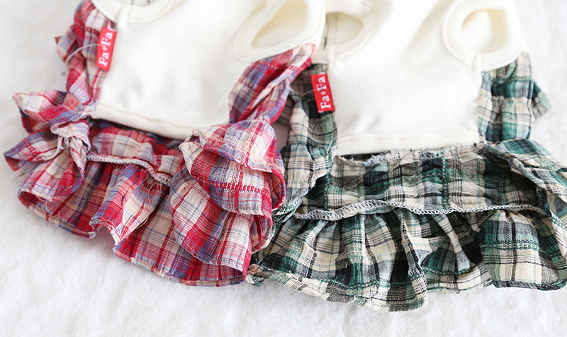 彩格口袋拼接裙