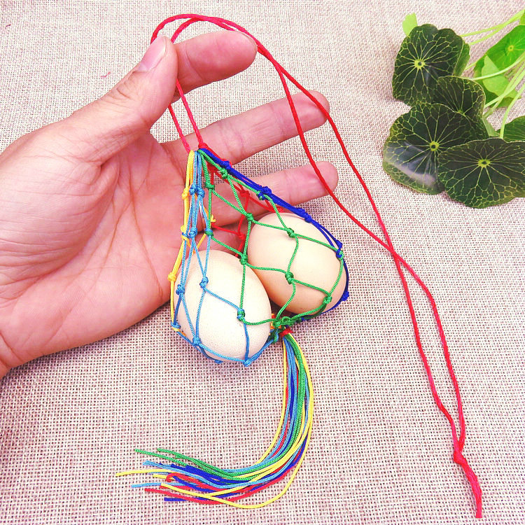 五彩繩手工編織五月端午節彩色蛋袋小禮品兒童立夏雞鴨蛋網兜成品