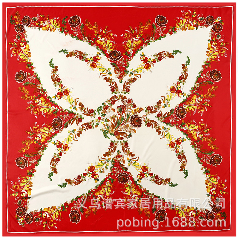 European And American New Style Silk Scarf Butterfly Flower Print 130cm Large Square Scarf display picture 5