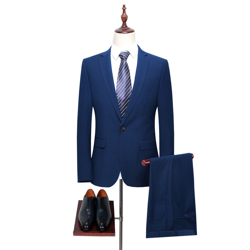 Autumn New Men's British Slim-Fit One-Button Suit Two-Piece Large Size Men's Pure Color Groom Suit