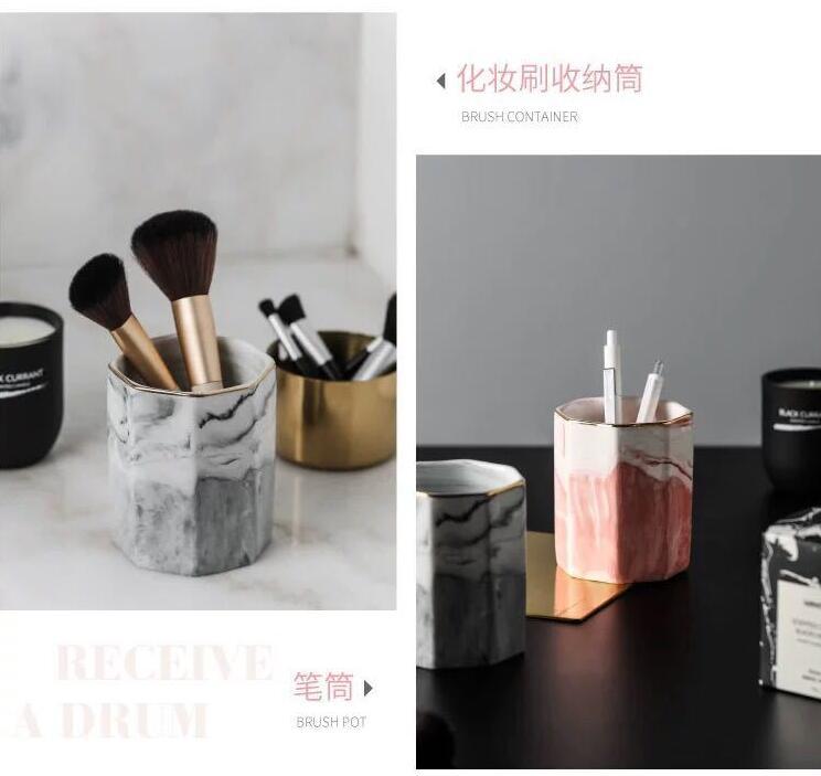 Estilo nórdico ins marbling titular de la pluma de cerámica cepillo de maquillaje taza de almacenamiento contenedor de almacenamiento de decoración del hogar logotipo personalizado