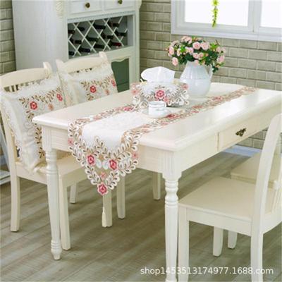 美式乡村高档绣花镂空床尾巾桌旗茶几旗餐旗西餐桌棉麻布艺台布|ms