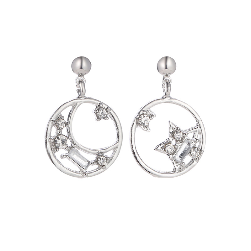 Style Coréen Vente Chaude Élégant Internet Populaire Boucles D'oreilles Personnalité Tout-match Étoiles Et Lune Stud Boucle D'oreille Géométrique Asymétrie Étoiles Et La Lune Boucles D'oreilles display picture 6