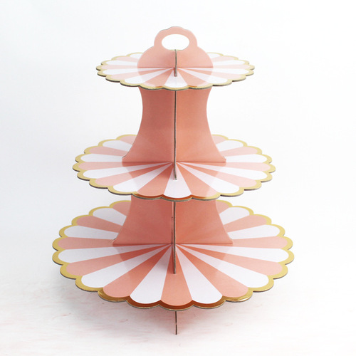 Hot selling three-layer paper gilding cake stand for children and adults birthday parties event anniversary celebration flower cake stand
