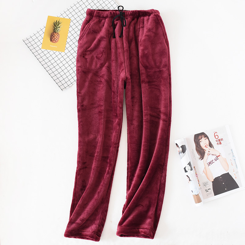 겨울 플란넬 남녀용 파자마 두꺼운 따뜻한 바지 느슨한 대형 사이즈 산호 양털 홈 따뜻한 바지 외부에서 착용 가능