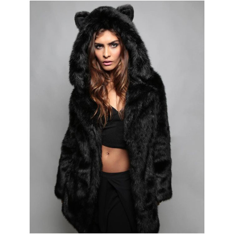 Winter New Faux Fur Europe and America Coat Fox Fur Hooded Grass