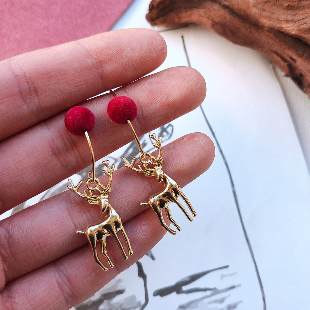 13g Weight Drop Earrings Classification 1 Pair Quantity Daily Occasion Alloy Material Christmas Festival Deer Pattern Women'S Gender Plating Design Simple Style Style 1 Pair Christmas Simple Style Deer Plating Alloy Drop Earrings 3