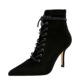 83189-2 European and American fashion sexy nightclub show thin high heel suede pointed tie cross tie hollow short boots