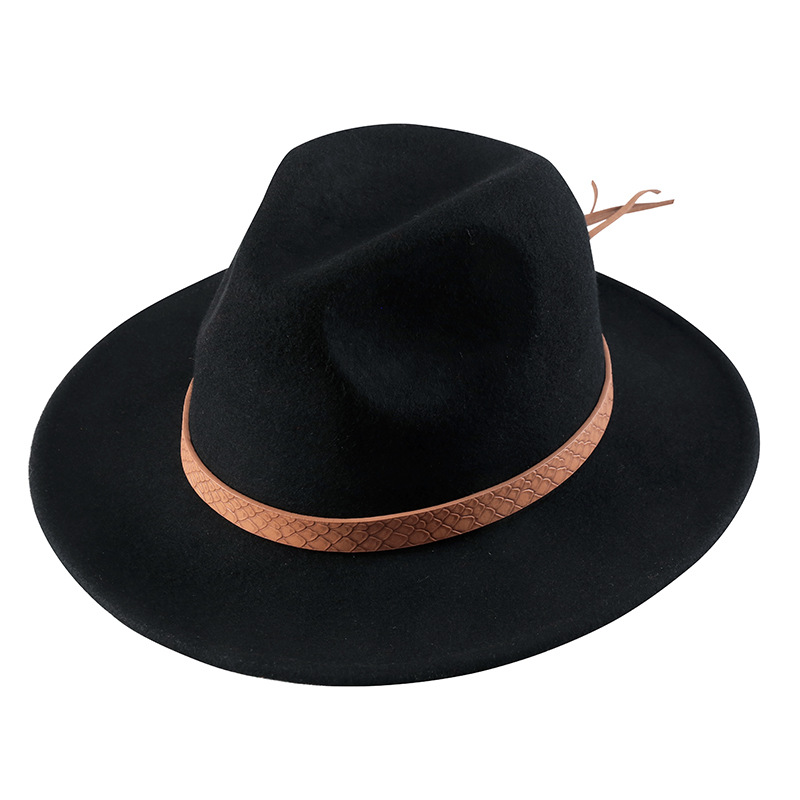 Sombrero de fieltro sombrero de copa lana pura moda europea y americana británica sombrero de lana moda estilo occidental cinturón Jazz sombrero fábrica al por mayor