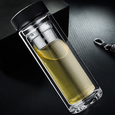 wholesale Pyrex filter screen double-deck glass customized thickening Heat Readily Make tea With cover Cups water Glass
