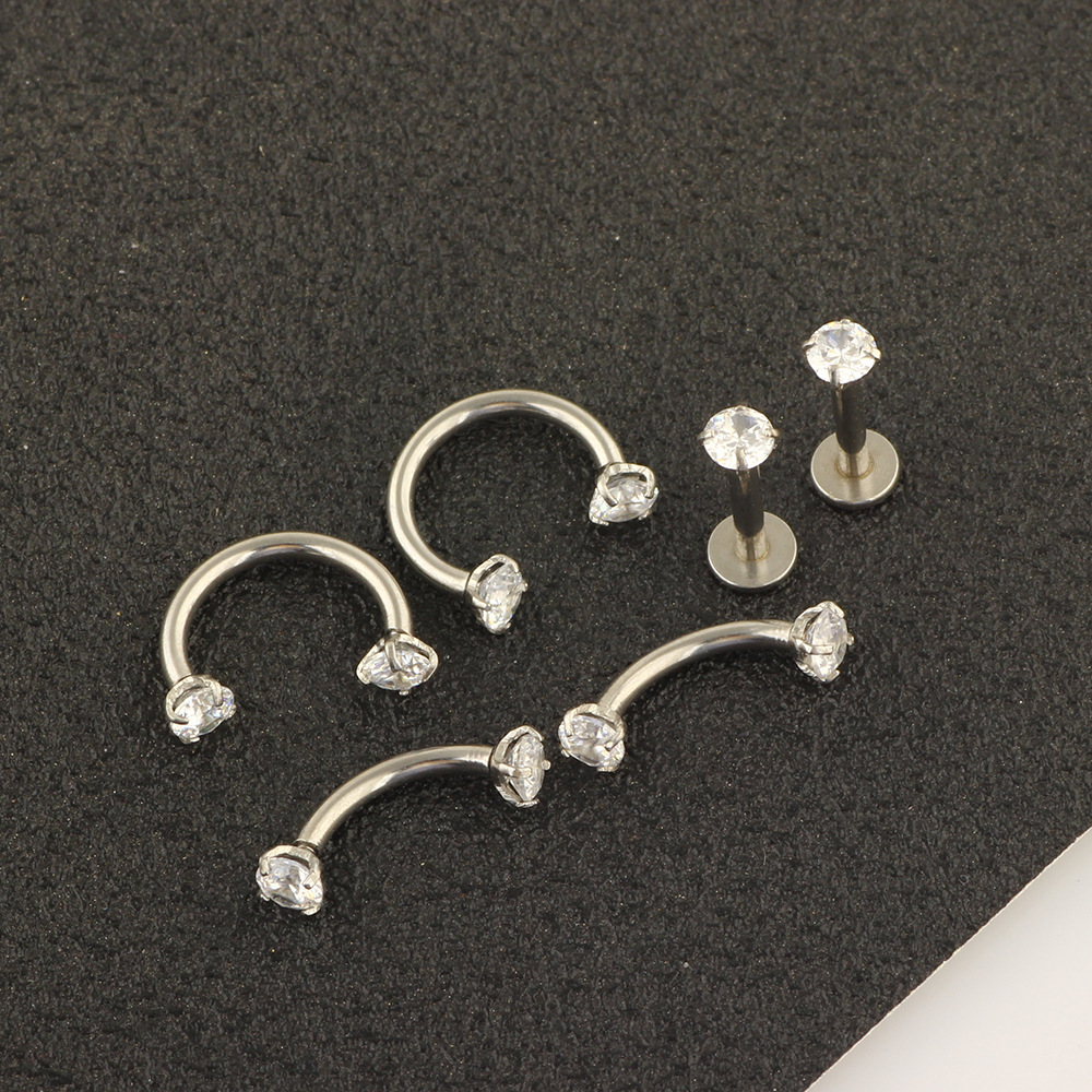6-Piece Stainless Steel Zircon Eyebrow Nose Lip Piercing Jewelry Set - Diamond Shape Studs for Ear Eyebrow Nose Lip detail image 7