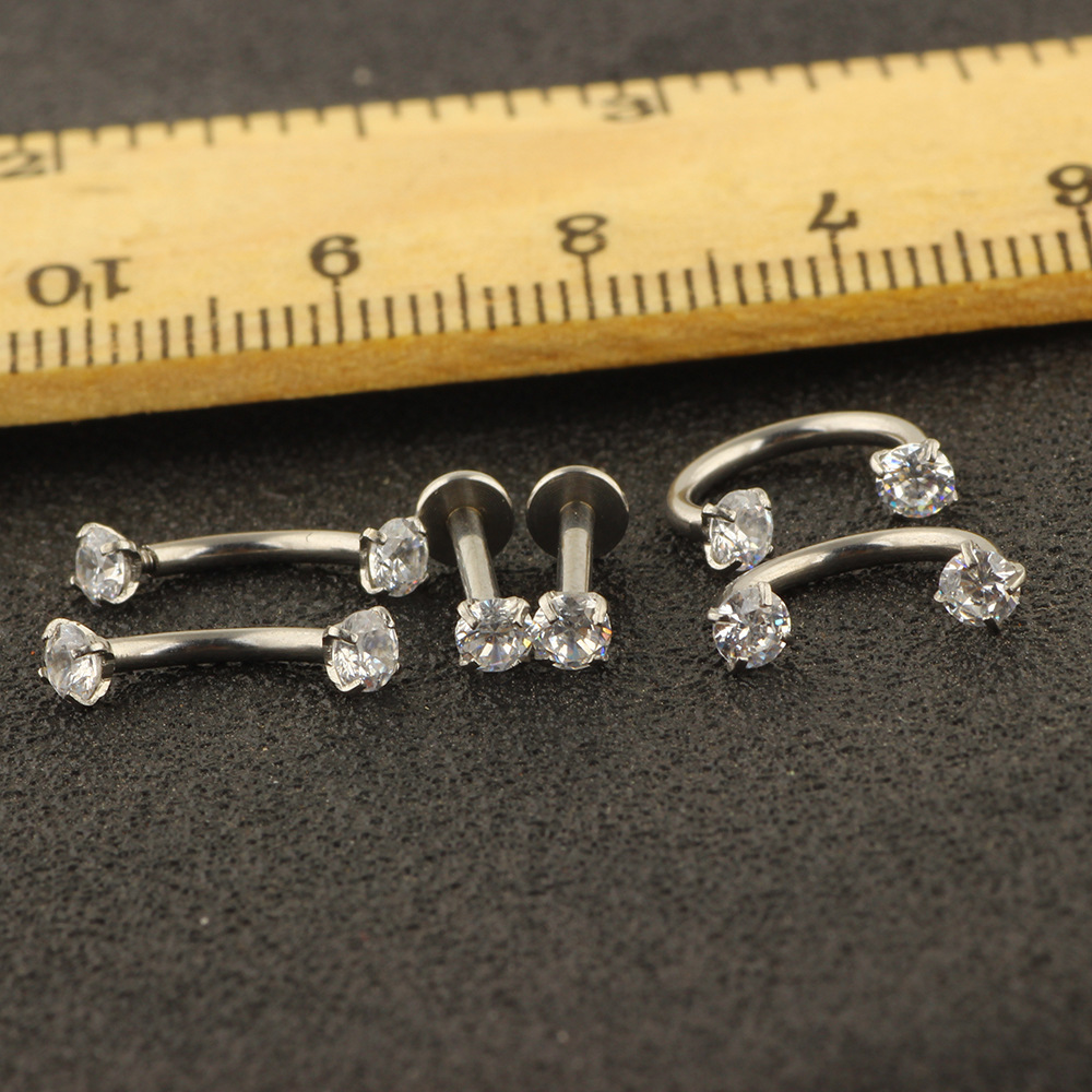 6-Piece Stainless Steel Zircon Eyebrow Nose Lip Piercing Jewelry Set - Diamond Shape Studs for Ear Eyebrow Nose Lip detail image 11