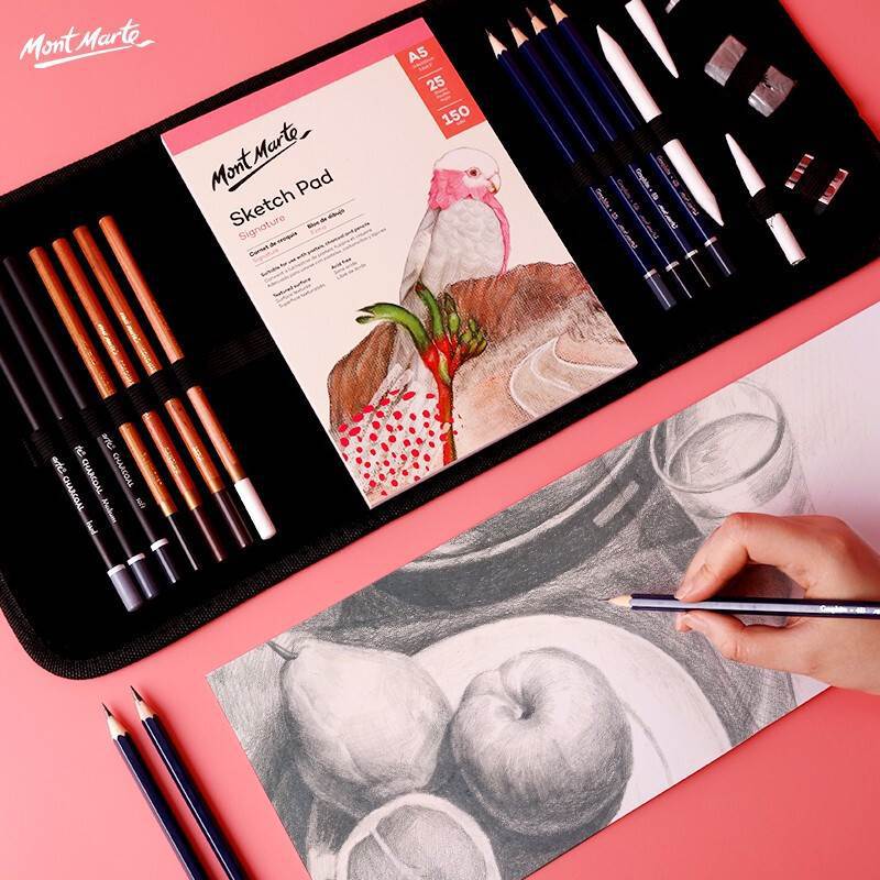 蒙玛特素描铅笔初学者美术绘画工具32k速写本纸擦笔画包18件套装|ru