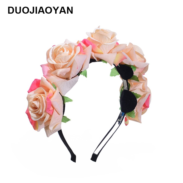 160g Weight Headwear Classification Wedding, Travel Occasion Plaid, Flower Pattern Women'S Gender Fashion Style White, Pink, Red Color New Velvet Simulation Rose Flower Wreath Headband Wholesale Nihaojewelry 9