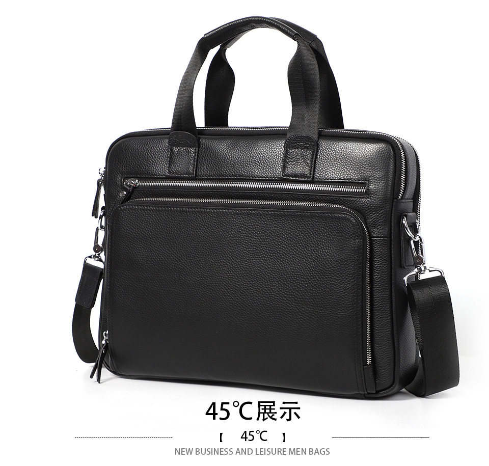 Túi công văn da bò lớp đầu dung tích lớn 38×28×8 cm, túi xách tay đeo chéo một vai cho nam, đựng được laptop 14 inch — Màu đen chi tiết 10
