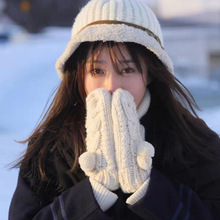 手工麻花手套女冬天学生双层保暖女士连指毛线针织包指手套